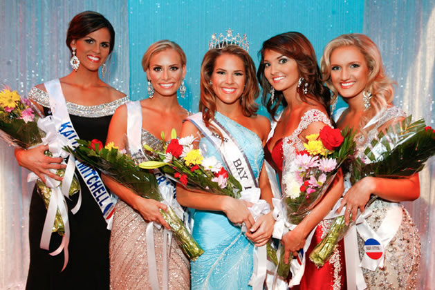 WinnerViews Girls Reign Supreme at Miss Bay Area! (L to R): Kallye Mitchell (3rd runner-up), Tara Crawford (1st runner-up), Miss Bay Area Thamer Favor, Peyton Saverance (2nd runner-up), and Jenny Smith (4th runner-up)
